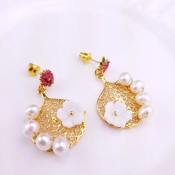 Plum Blossom 18k Gold Plated Peal Earrings $39 - Picture 2 of 6